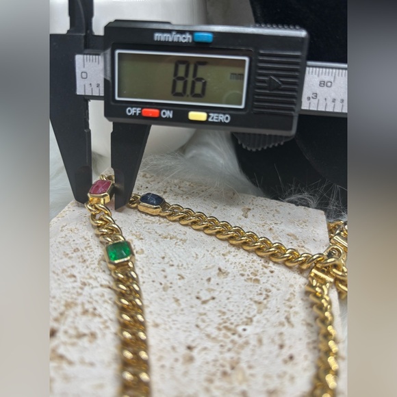 1980s Authentic Christian Dior Multi Stone Yellow Gold Tone Chunky Curb Chain - Picture 6 of 7